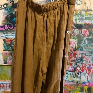 Women's Tan Wide Leg Pants with Button Detail